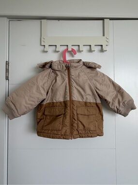 H&M Kids Two-Tone Tan & Brown Hooded Puffer Jacket